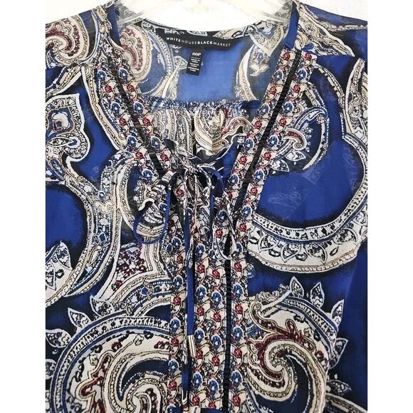 White House Black Market ~Woman Size 00Petite~Blue Paisley Print LS Dress Sheer. - Picture 7 of 14
